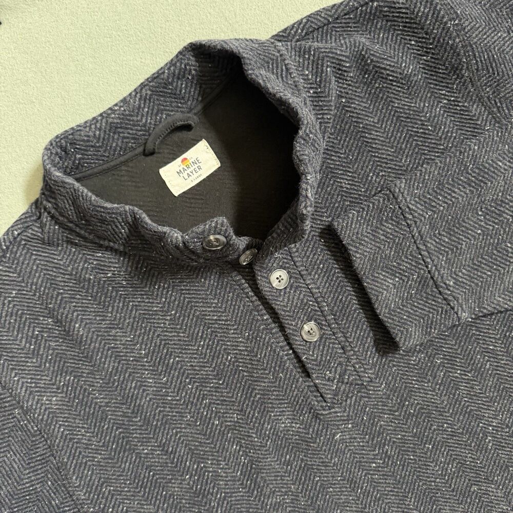 Marine Layer Sweater Mens XL Gray Henley Clayton Textured Mock Neck